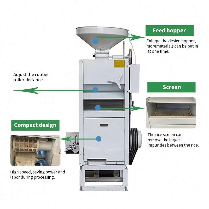 เครื่องสีข้าวอัตโนมัติคุณภาพสูงแบบรวมสำหรับขัดขาว พร้อมเครื่องยนต์ดีเซล