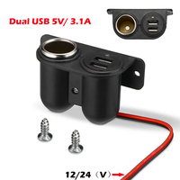 3.1A Car Lighter Socket Under-dash Mount 12V/24V Charging Adapter Mobile Phone Tablet Dual USB Charger Power Outlet