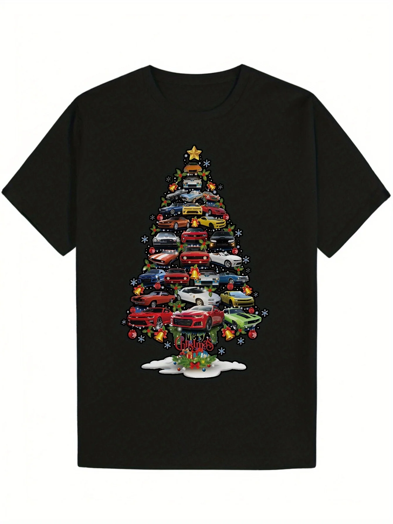 

Vintage Christmas Car Tree Print Retro Automotive Holiday T-Shirt 100% Cotton O-Neck Short Sleeve Summer Casual Mens T-shirt