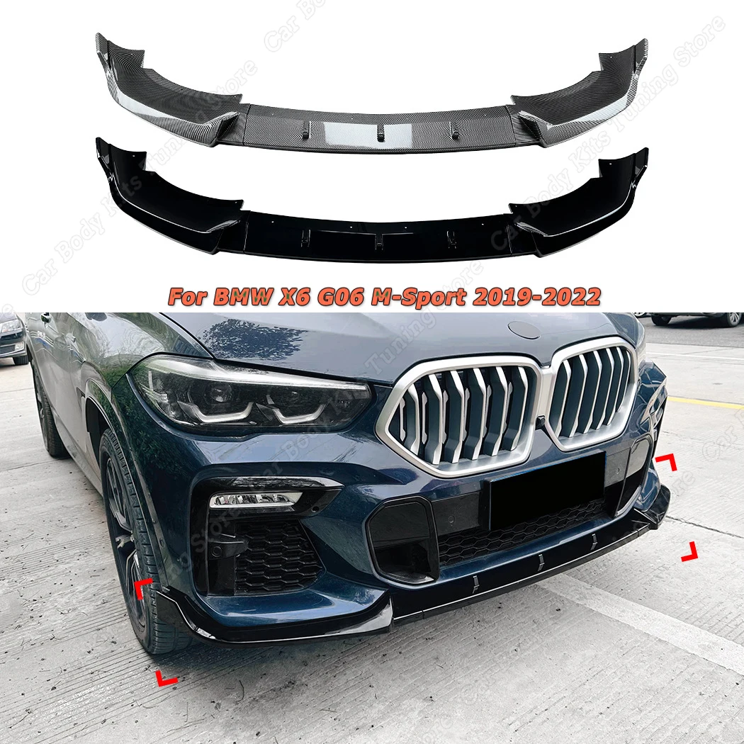 

Car Front Bumper Lip Diffuser Splitters Body Kit Aprons Cover Guard Trim Black ABS For BMW X6 G06 M-Sport 2019-2022 Pre-facelift