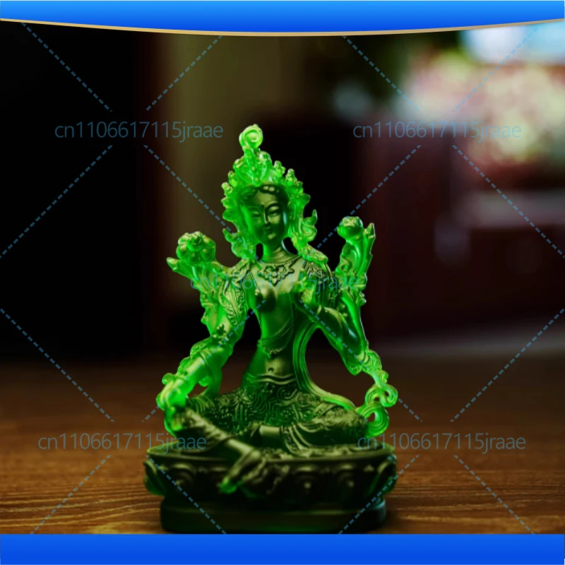 Free Shiping Tibetan Suppliers 21cm Resin Keep Safe Green Tara Tantric Sculpture Bodhisattva Efficacious Home Decorate Statue