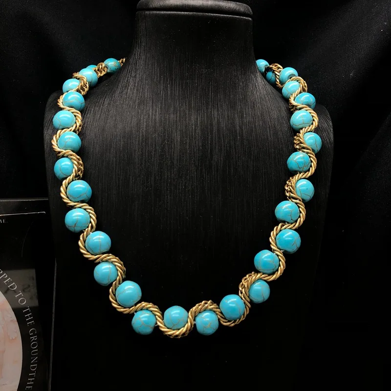 Vintage Lapis Lazuli Twisted Necklace Elegant Turquoise Tiger's Eye Qinghai Jade Red Green Gemstone Necklace Jewelry for Women