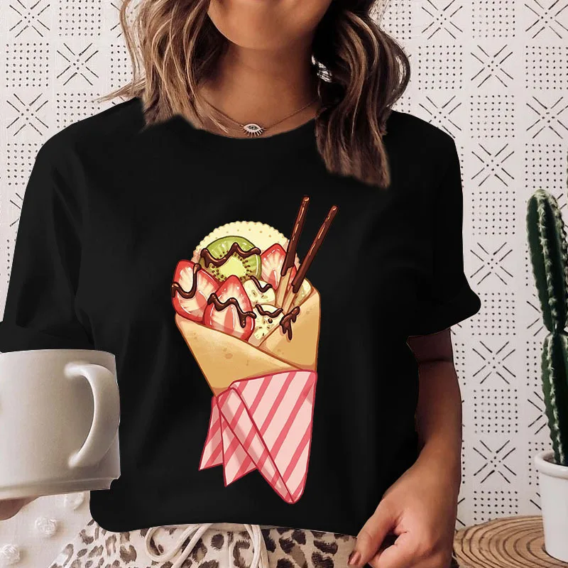 Baumwolle 100% Berry Kaffee Cartoon Print Kurzarm T-shirt Damen T-shirt Top Sommer Mode Frauen Kleidung Ästhetische Kleidung