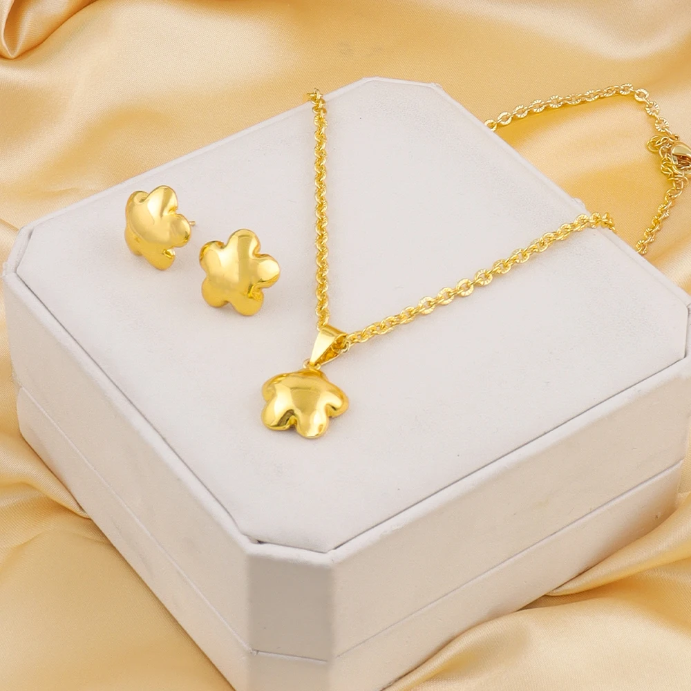 4 Stücke Vergoldete Blume Halskette Ohrringe Armband Ring Schmuck-Set Für Frau Amerika Fashion Party Edelstahl Schmuck Geschenk – Detail 4