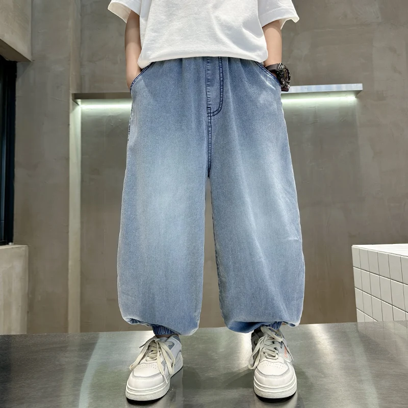 Summer Child Fabric Anti-Mosquito Jeans Trousers For Tween Boys Thin Style Viscose Style Denim Pants for Teenage Kids Age 5-14 2