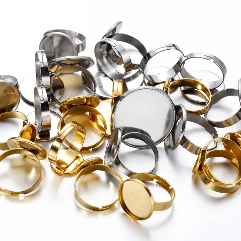 10pcs/Lot Stainless Steel Round Square Gold Cabochon Ring Settings DIY Bezel Blanks Rings Components Findings For Jewelry Making