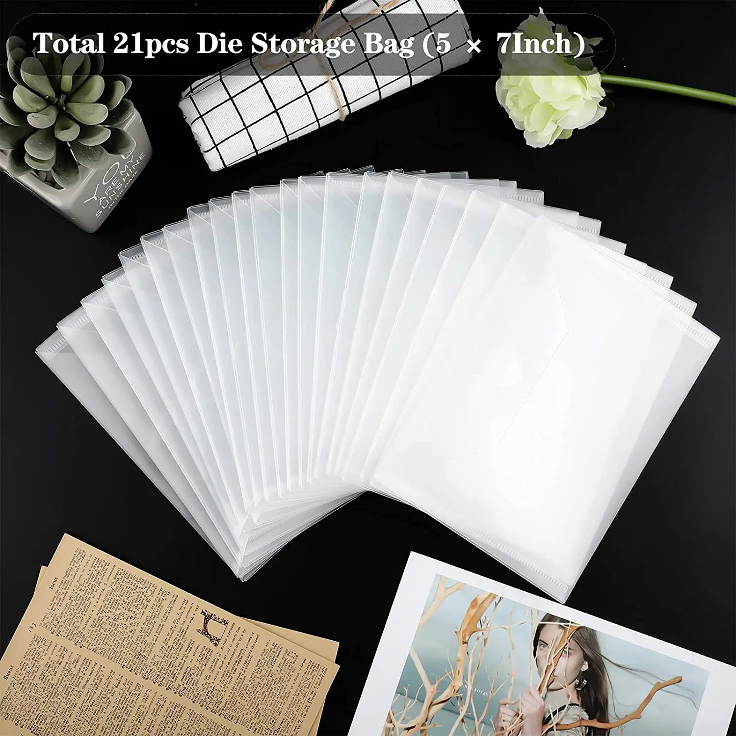 Clear Stamp and Die Storage Bag, Resealable Storage Pocket Case, Cartão de papel Scrapbooking DIY, 20 pcs