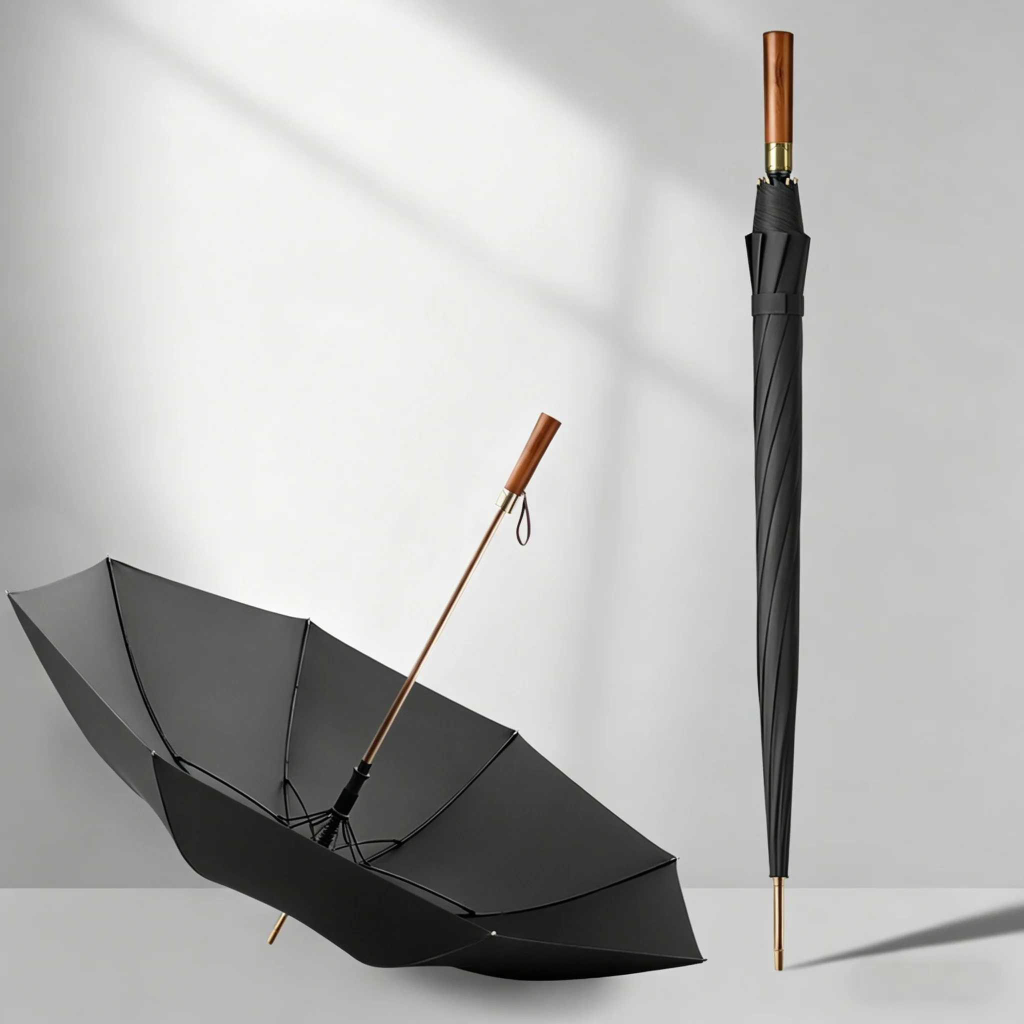 

Большой усиленный ветрозащитный прямой зонт с защитой от УФ-излучения, деревянный зонт для гольфа, премиальный деловой зонт для мужчин и женщин