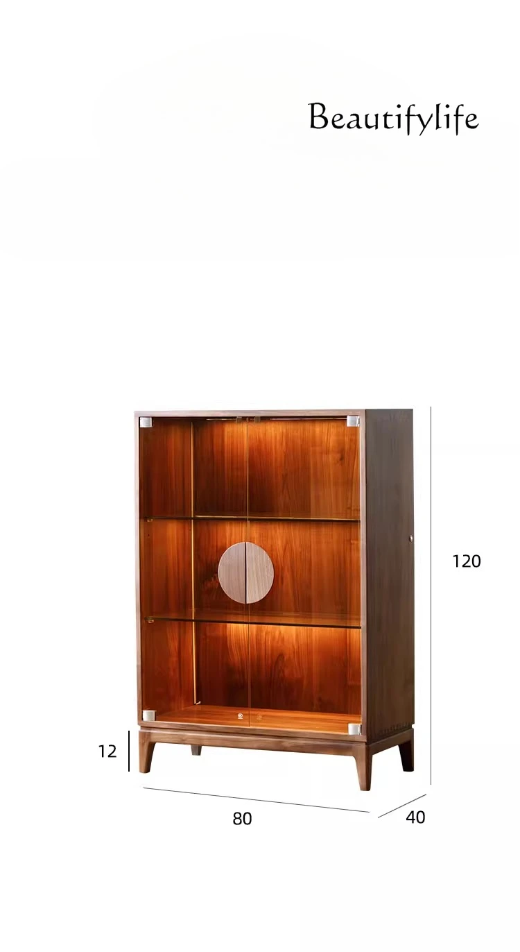 

North American Black Walnut Display Cabinet Full Solid Wood Dining Side Wine Cabinet Multifunctional Double Door Locker