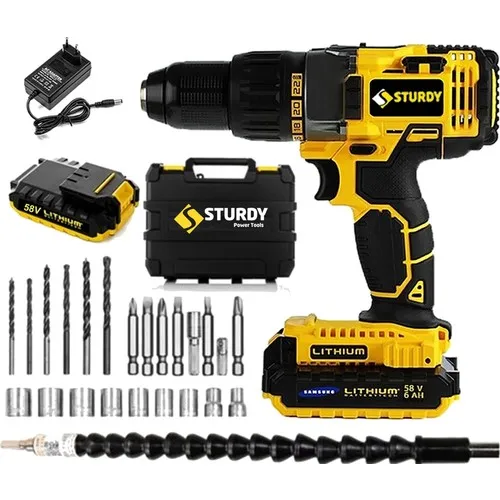 58V 6AH Metal Gearbox EXPRESS SERIES Set Impact Li-ion Double Cordless Drill 27 Piece Set useful multifunctional