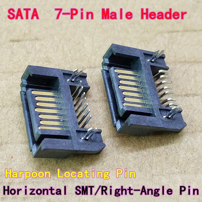 10PCS SATA Connector Socket SATA Male Header 7-Pin Male Header Half-Encased with Window  Right-Angle Pin/Horizontal SMT, Type A