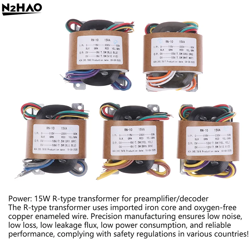 RN-10 R Core Transformer 10W R10 Dual 9V 12V 15V 18V Transformers 230V To 2X9V Copper 115V Shield Pre-Decode Board Power Supply