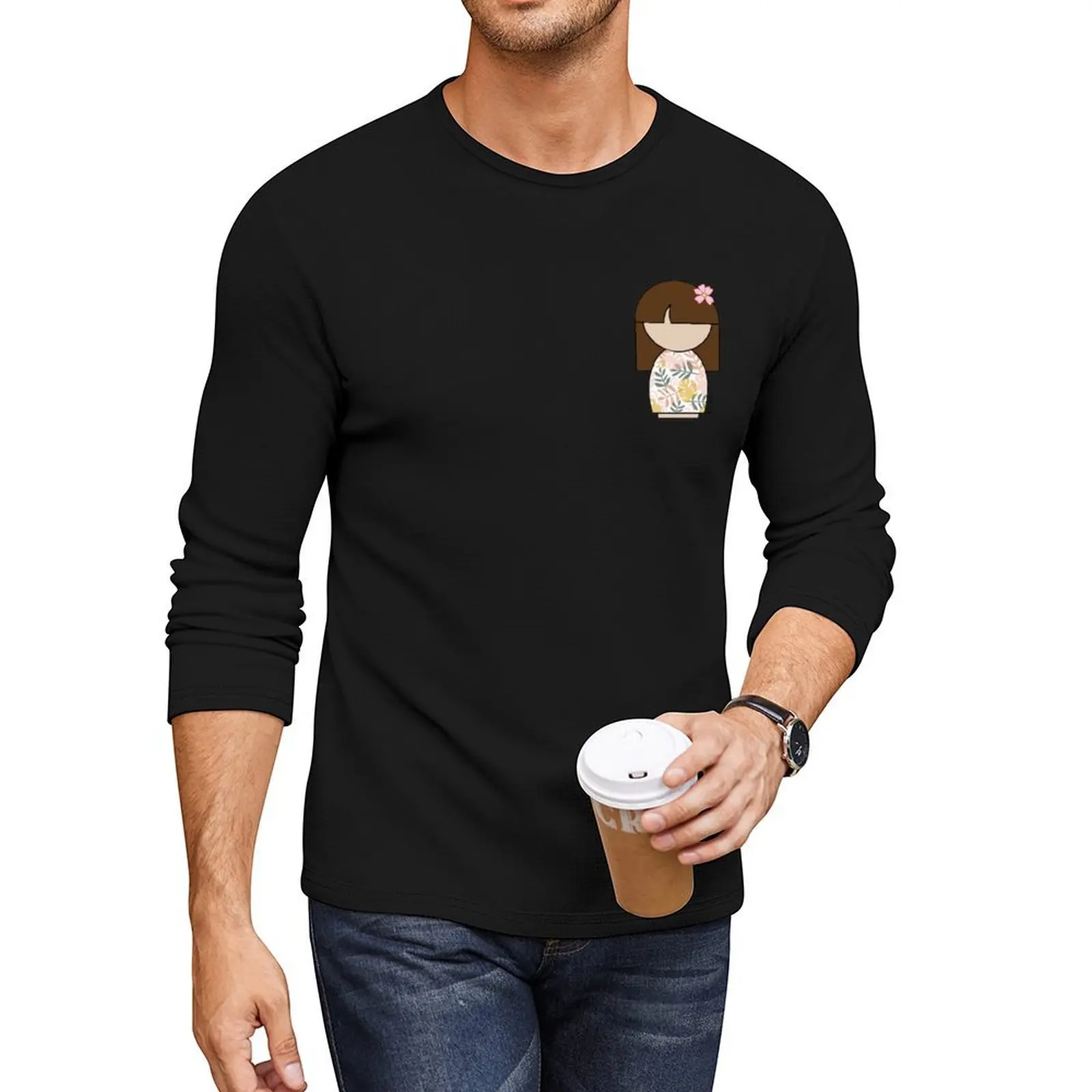 

Copy of Japanese Kokeshi Doll in Pink Floral Print Long T-Shirt anime sweat shirts Tee shirt t shirt for men