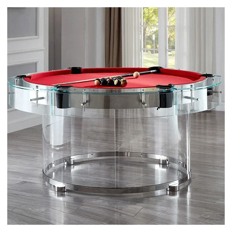 Leisure Folding Customizable Pool Table with Tempered Transparent Glass Rails Solid Wood Legs Slate Bed-Commercial Indoor Use