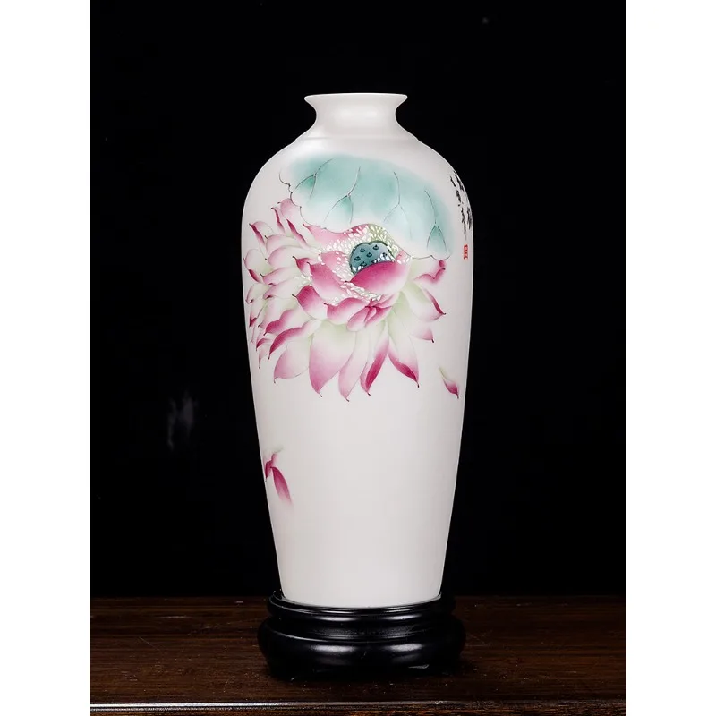 Ceramic hand-painted Lotus Fun small life vase vase Chinese living room ornament
