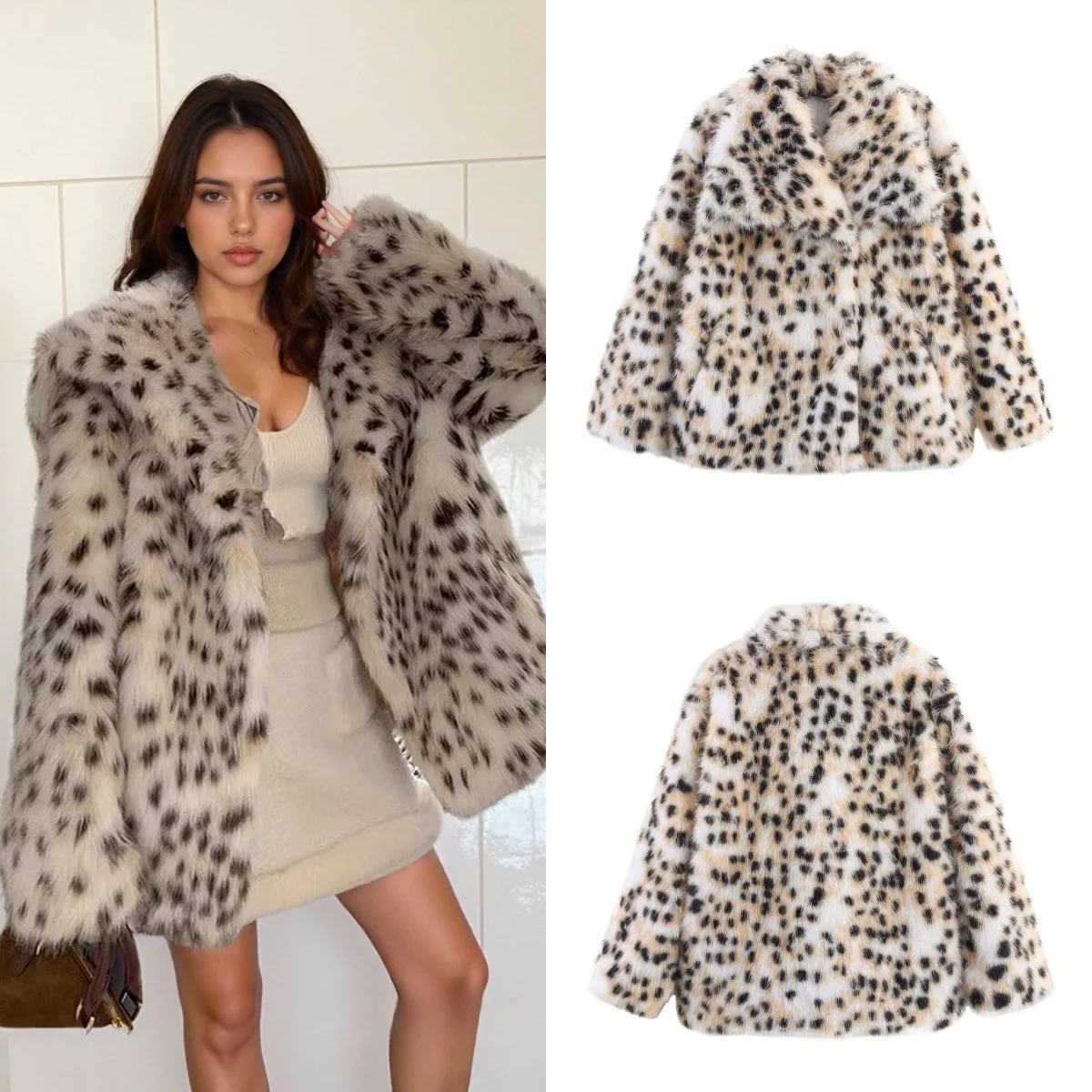 

Chic Fashion Faux Fur Winter Jacket Women Leopard Loose Plush Thick Coats Warm Jackets For Women New Outerwears Fur Coat Women