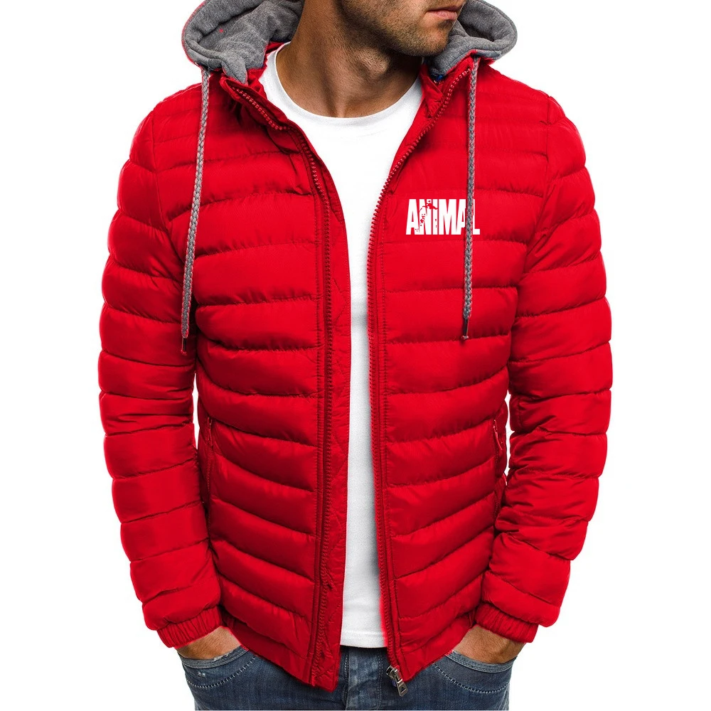 The hat is Detachable Premium Coat 2026 Autumn Winter Men's Animal Letter GYM Logo Print Cold Protection Cotton-padded Jacket