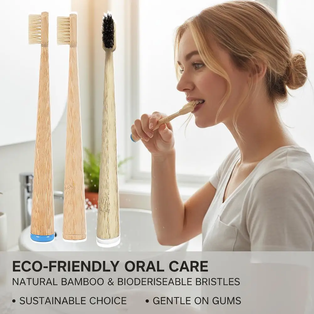 Biodegradable Bamboo Toothbrush Adult Big Tail Vertebrate Pig Hair Horse Hair Environmental Protection Hotel Toothbrush