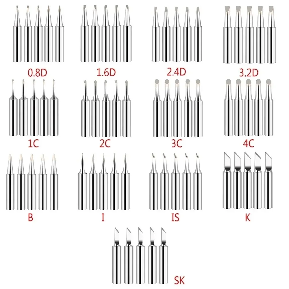 5pcs 900M-T Pure Copper Soldering Iron Tips Lead-Free Welding Tips Head Solder Tools Soldering Tools IS/I/B/K/SK/2.4D/3.2D/1C/2C