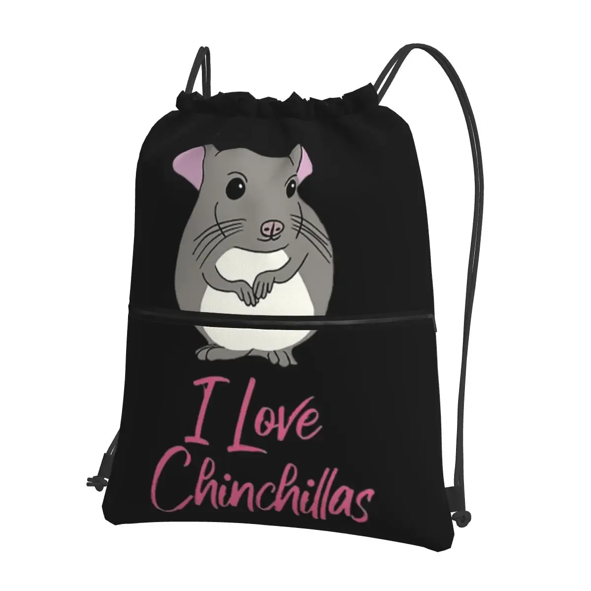 I Love Chinchillas Cute Chinchilla For Chinchilla Lovers Portable Backpacks Drawstring Bag Casual Book Bags For School Students