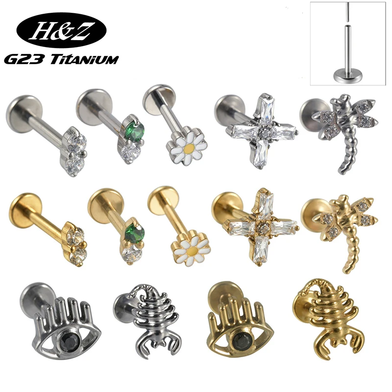 

1PC ASTM F136 G23 Titanium Labret Earring Stud Insert Push-Pin Zircon Lip Rings Cartilage Helix Piercing Threadless Jewelry 16G