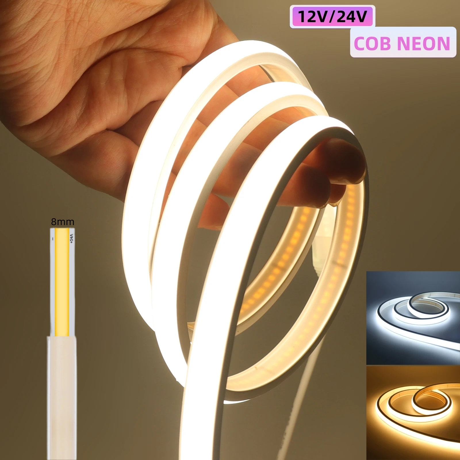 DC12V 24V COB NEON LED Strip Lights 10M 320LEDs/M Adhesive Tape Night Lamp IP67 11mm Ultra Bright RA90 Linear 3000K 4000K 6000K