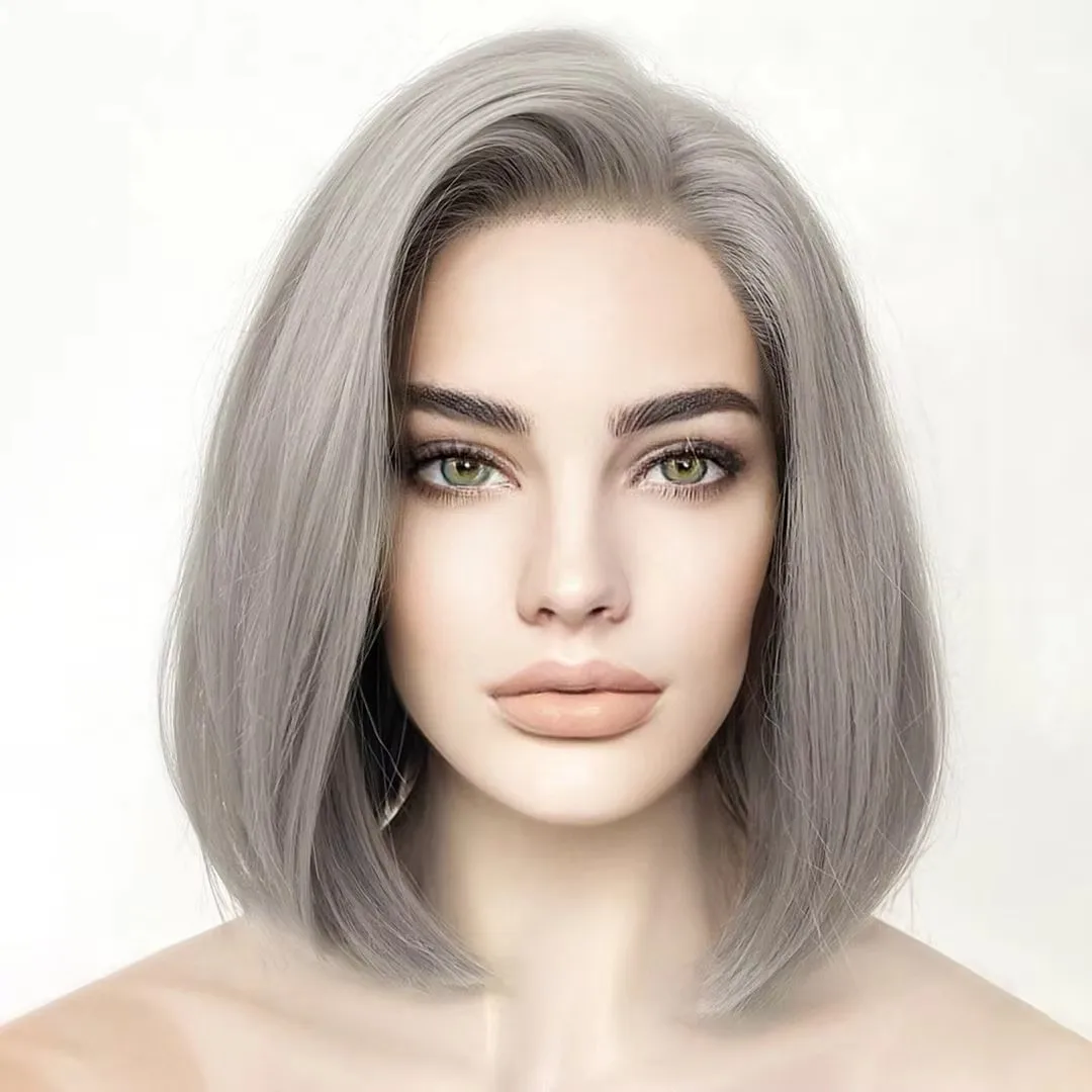 

MXWIGS Серый Прямой Боб Волосы Синтетический 13X4 Парик Фронта Шнурка Для Женщин Косплей Длинные Бесклеевые Предварительно Сорванные Термостойкие Волокна