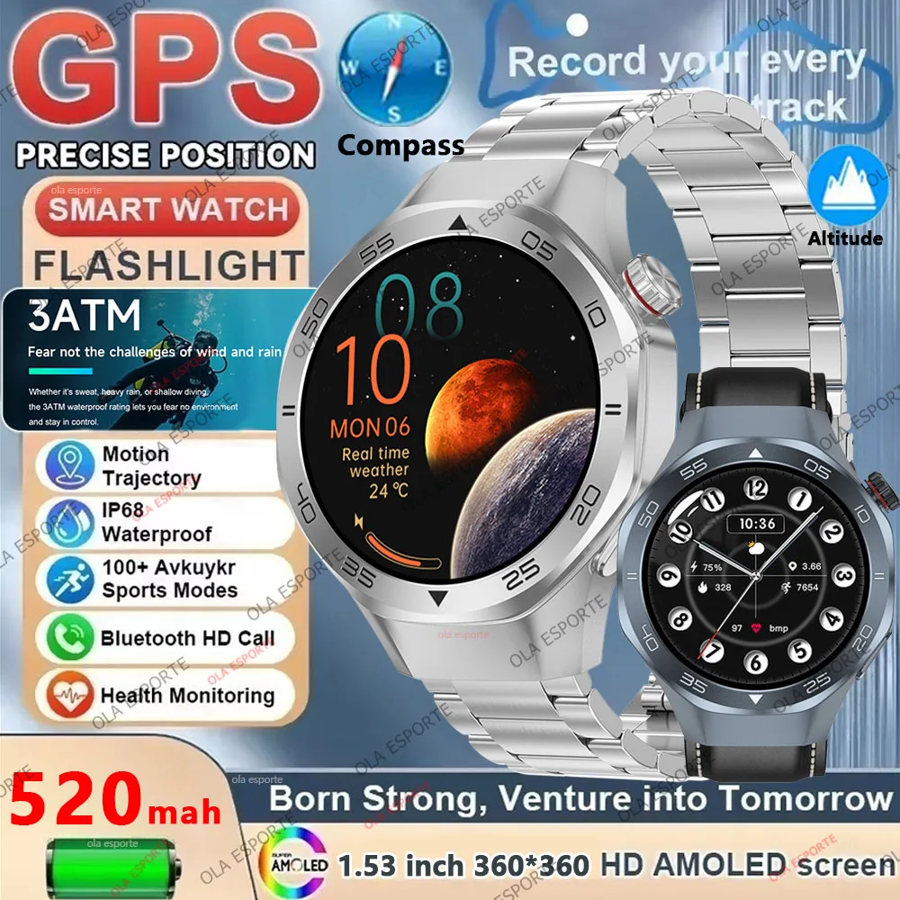 

Новые военные умные часы для мужчин, компас, GPS, 3 атм, водонепроницаемые, для спорта на открытом воздухе, фитнес-трекер, монитор здоровья, Bluetooth-вызов, умные часы