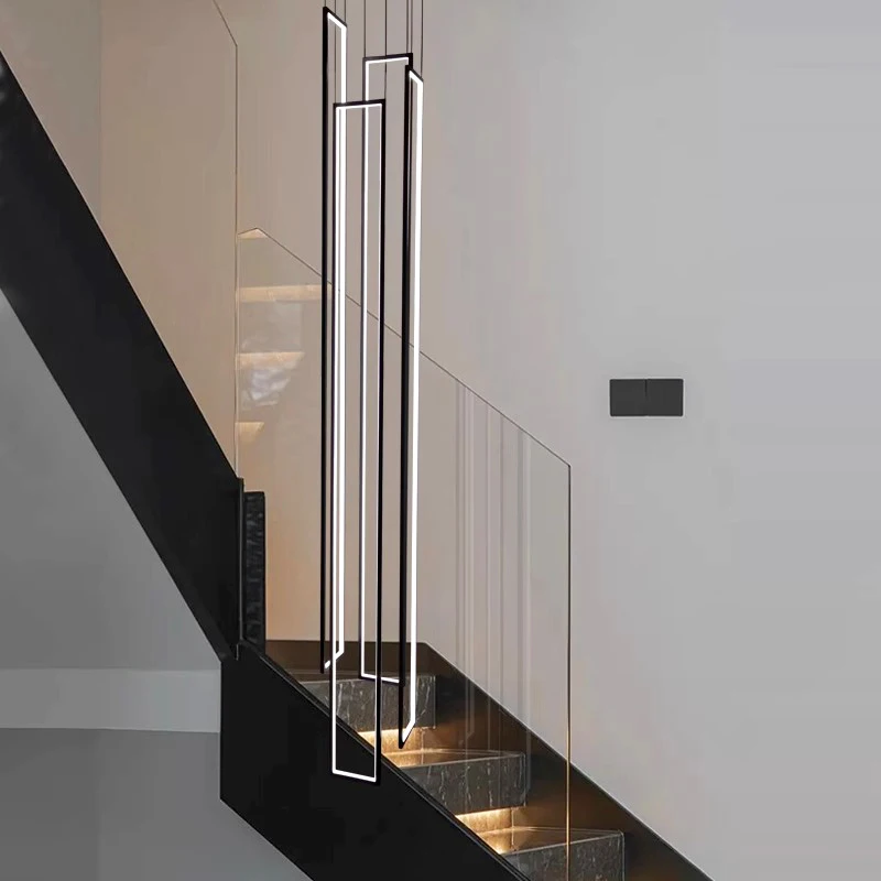 Modern Aluminum Rectangular Hardware frame LED chandelier Ceiling lustre hanging light for Stairs living room indoor lighting
