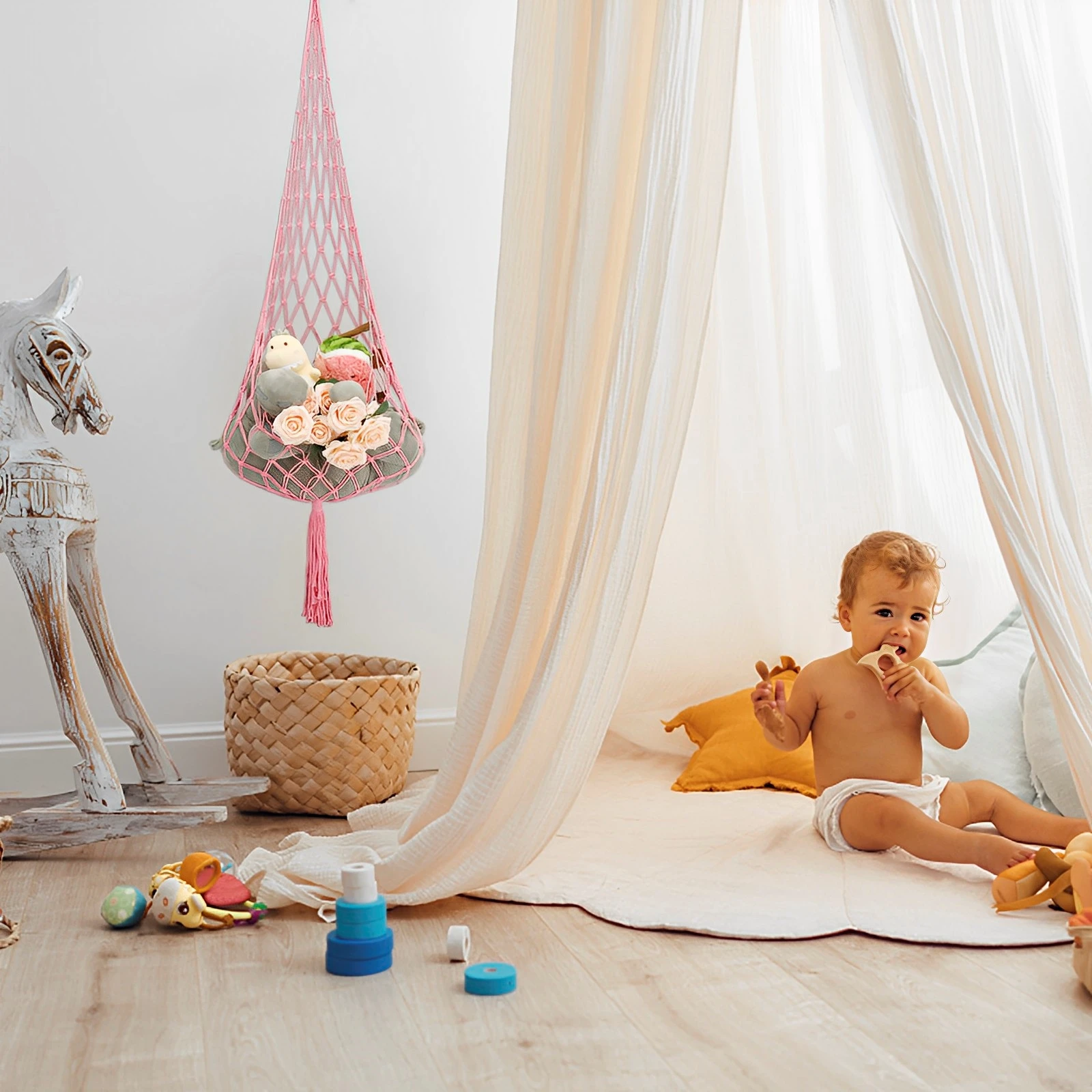 Stuffed Animal Net Hanging Plush Toy Storage Hammock Space Saving Hammock Organizer Net Large Capacity Stuffed Animal Net Holder