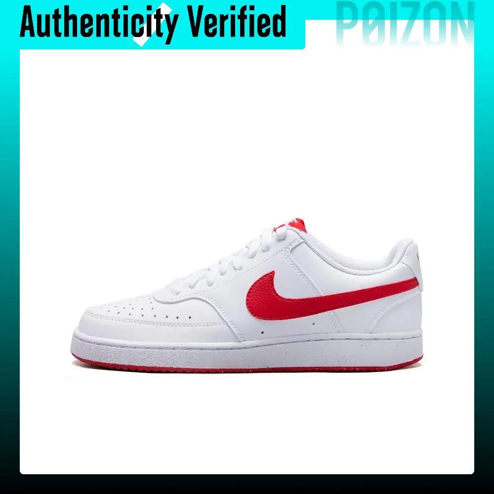 Nike Court Vision Low Synthetic Leather Breathable Low top Skateboard Shoes Men's White Red HF1744-101
