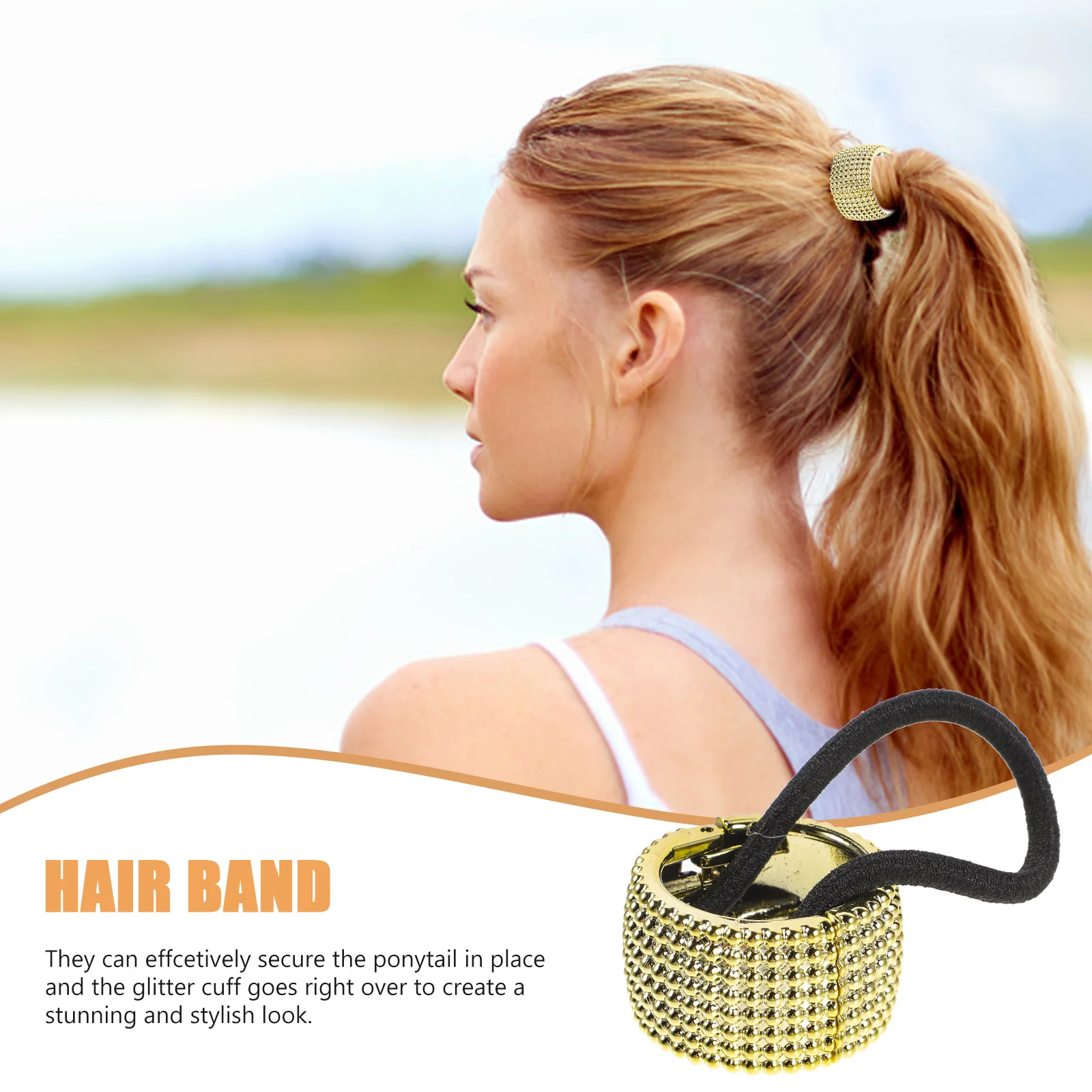 

Golden Ponytail Cuff Hair Band for Women Girls Fashion Glitter Ponytail Holder Wrap Stylish Accessory Spring Hinge Design