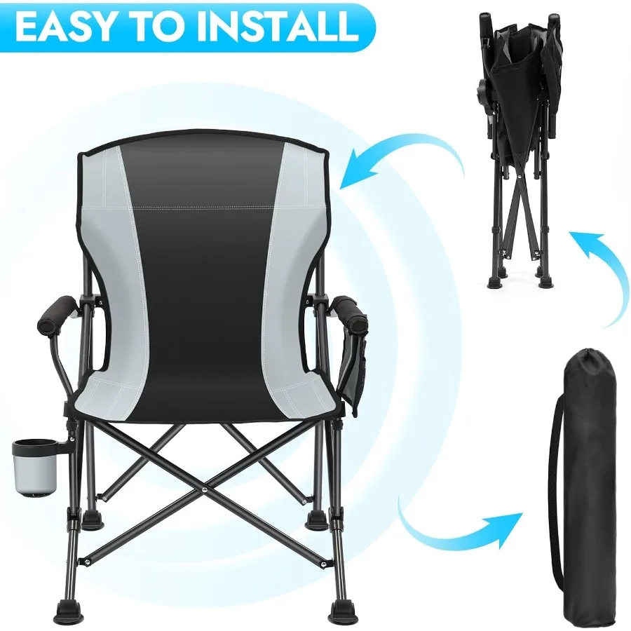 كرسي تخييم قابل للطي كبير الحجم للبالغين يدعم 450 رطل كرسي تخييم عالي التحمل مع جيوب جانبية كرسي خارجي قابل للطي f