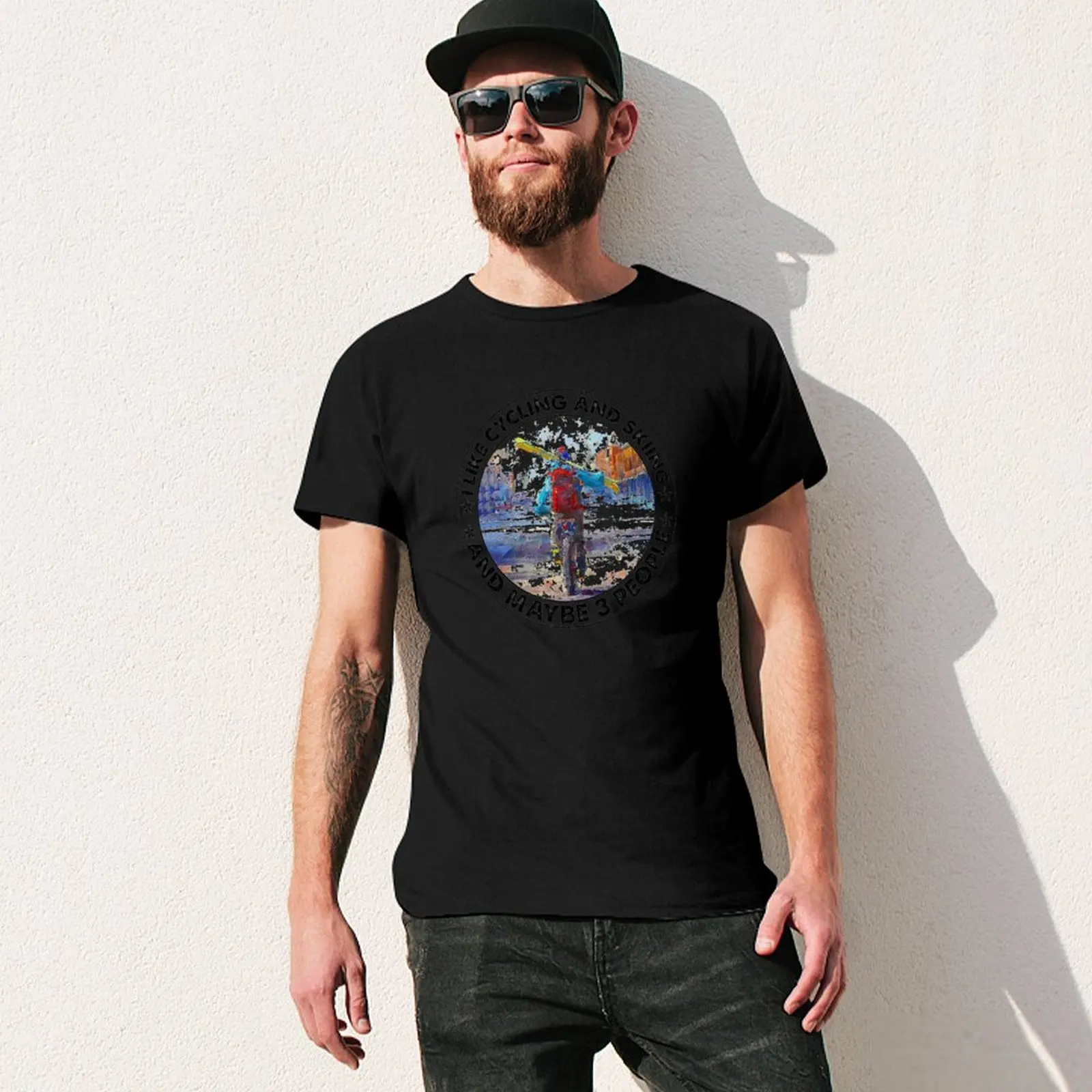 T-shirt graphique vintage pour hommes, j'aime le cyclisme, le ski et MAYpun3, les gens