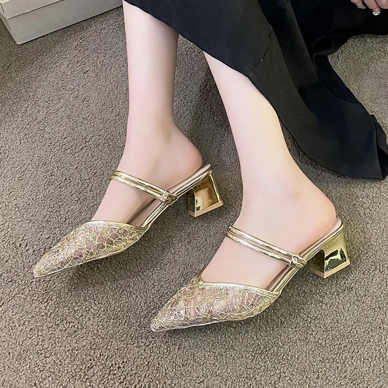 

The New Fairy Style Pointed-toe High Heels for Women in The Spring and Summer of 2025 Are Worn Over Thick-heeled Slippers 35-43