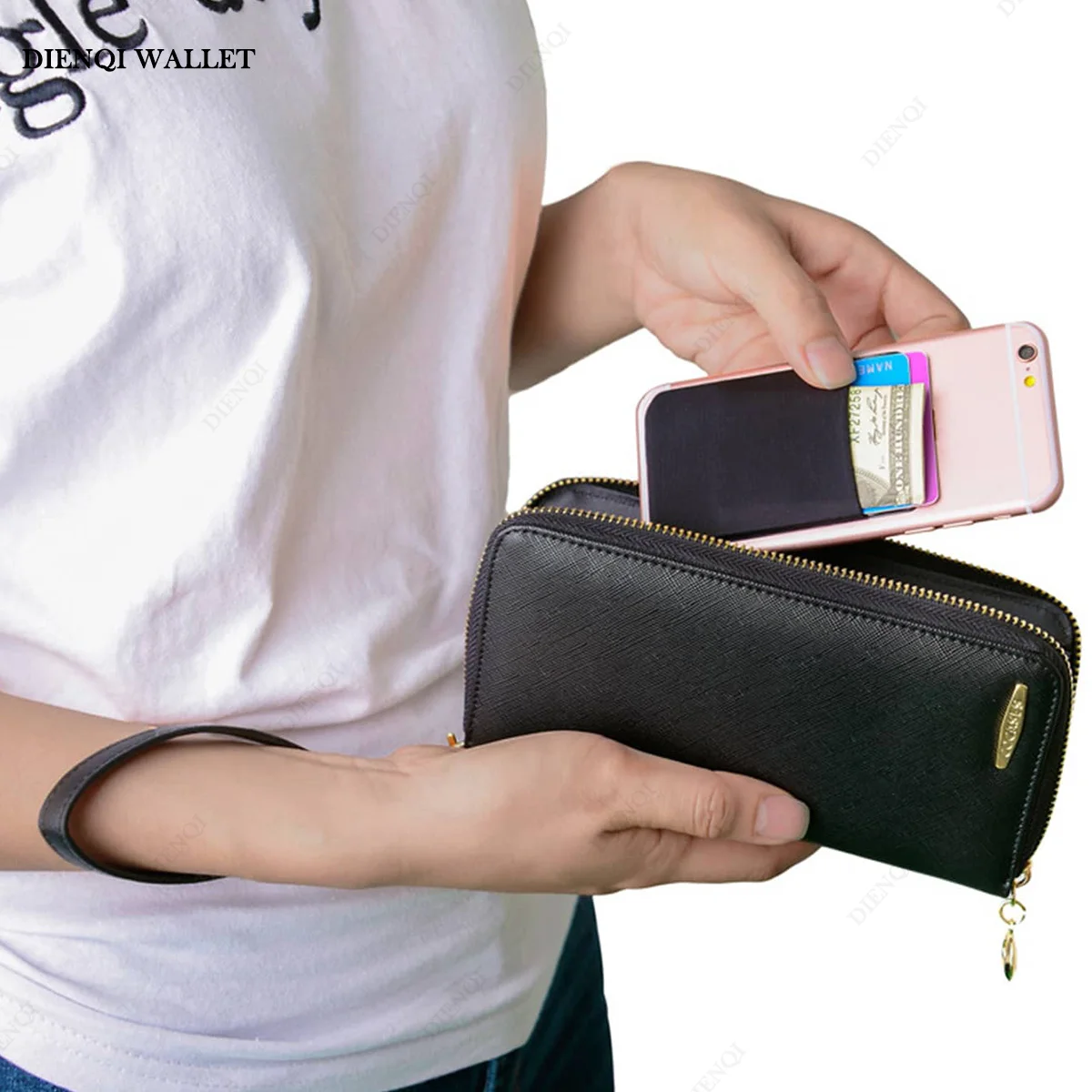 Mode Elastische Tuch Handy Karte Halter Handy Brieftasche Fall Kredit ID Karte Halter Aufkleber Tasche Geld Tasche – Detail 10