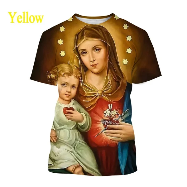 2023 Fashion Creative Blessed Virgin Mary Print Unisex 3D T-Shirt Personality Stylish Casual Short Sleeve Tops S-5XL