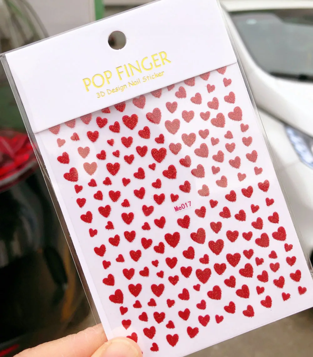 1 Sheet 3D Heart Nail Art Sticker Colorful Glitter Love Self-Adhesive Slider Shiny Decals Manicure Accessories Nail Decorations