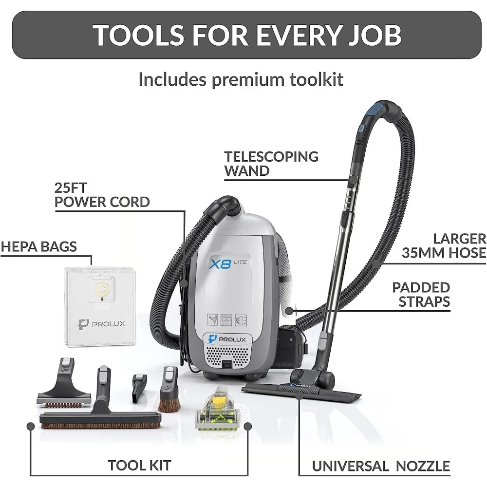 เครื่องดูดฝุ่นกระป๋องกระเป๋าเป้สะพายหลัง X8 Lite – การกรอง HEPA น้ําหนักเบาสําหรับการทําความสะอาดหลายพื้นผิว