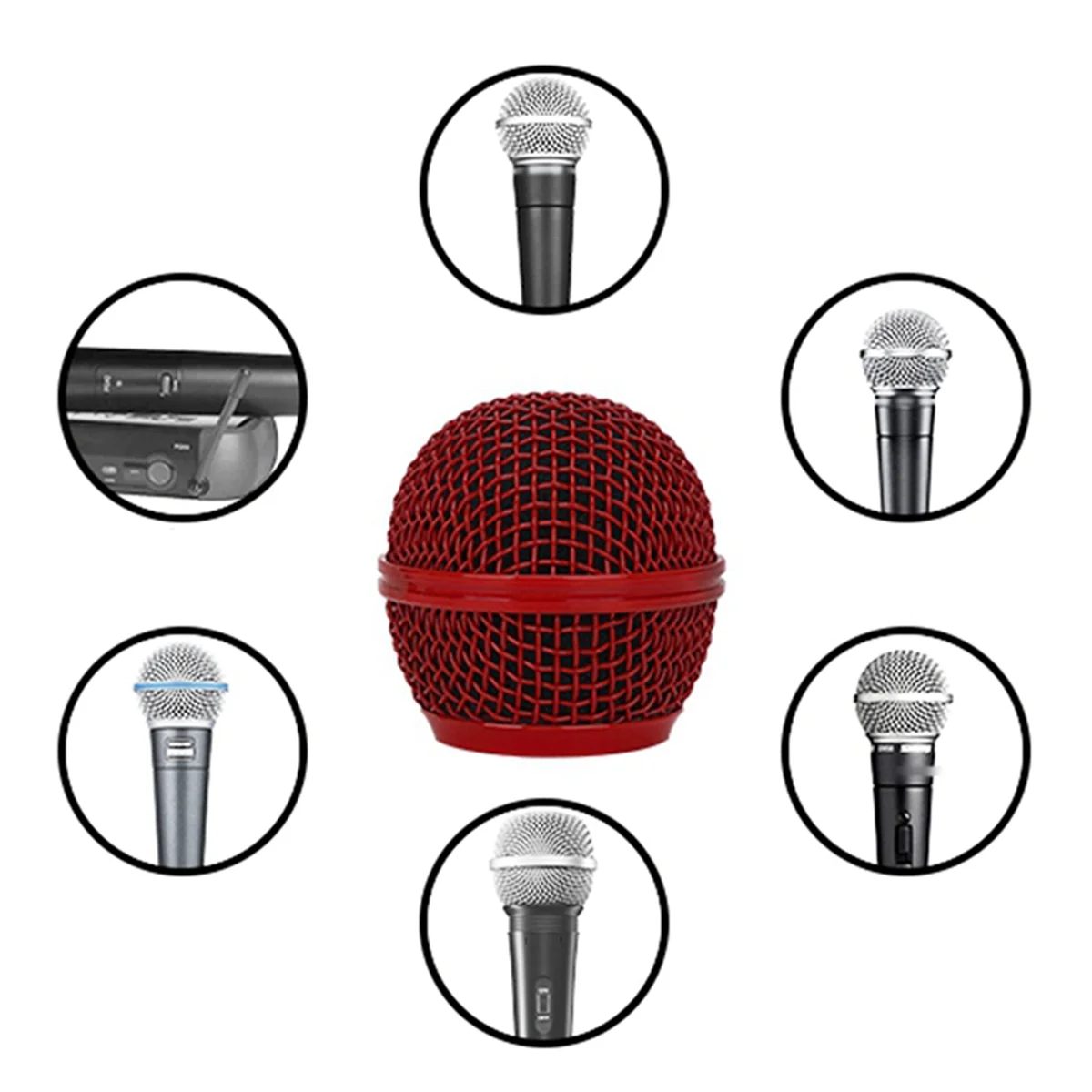 Решетка беспроводного микрофона Аксессуары для микрофона Металлическая решетка для микрофона для Shure SM58, SM58S, SM58LC и красного цвета