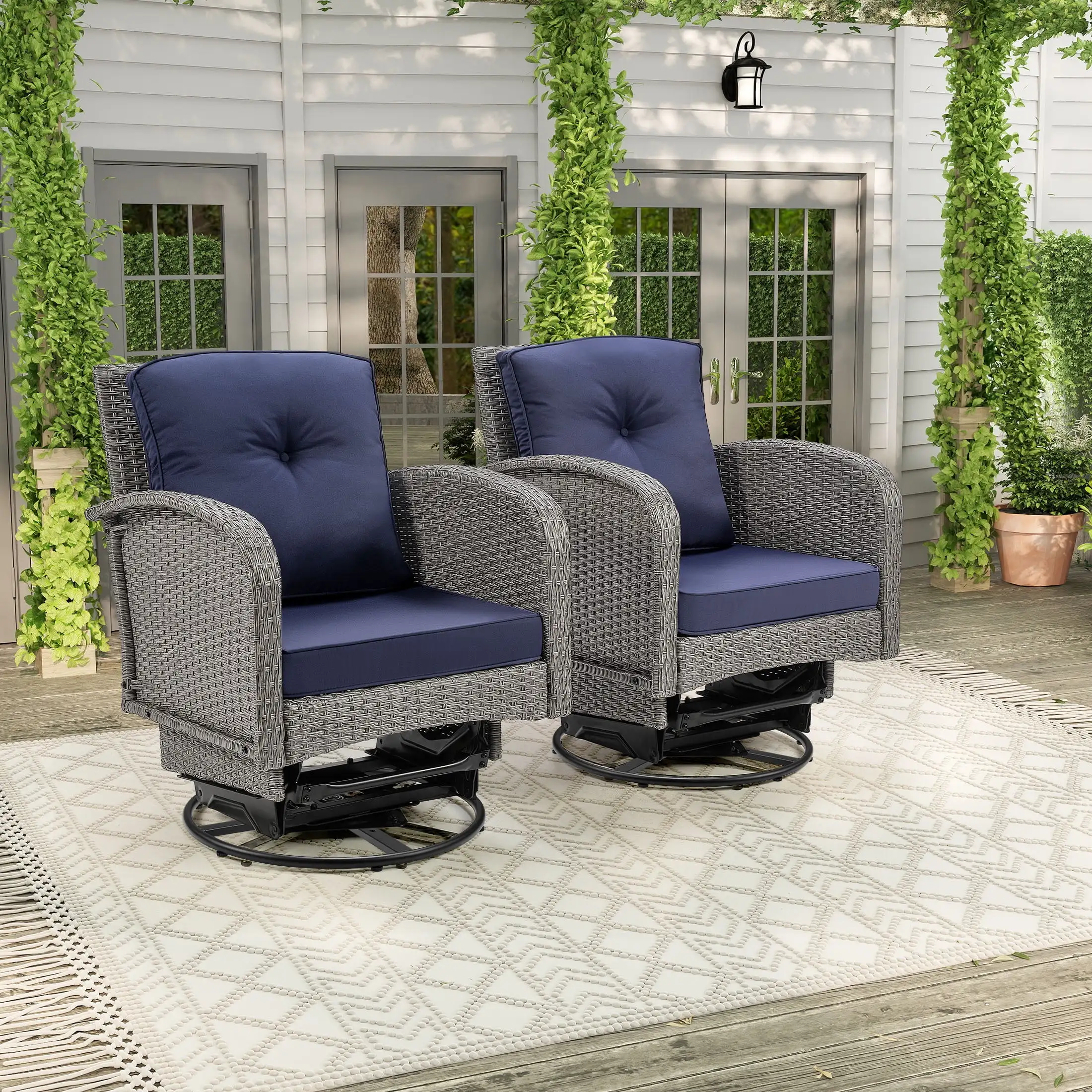3 Piece Outdoor Bistro Swivel Chairs Set, Patio Bistro Set w/ 360° Swivel Rocking Chairs & Table, All-Weather Conversation Set