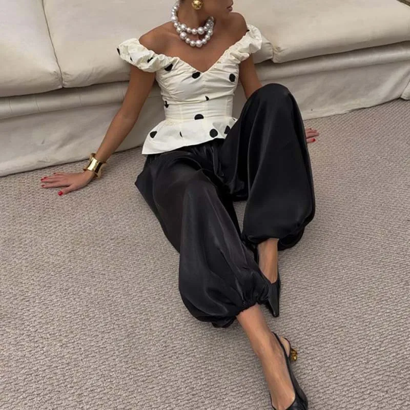 Drunk Sugar Shiny Texture Draped Lantern Pants Low Waist Elastic Cuff Trousers Ladies Trendy Streetwear Loose Straight Long Pant