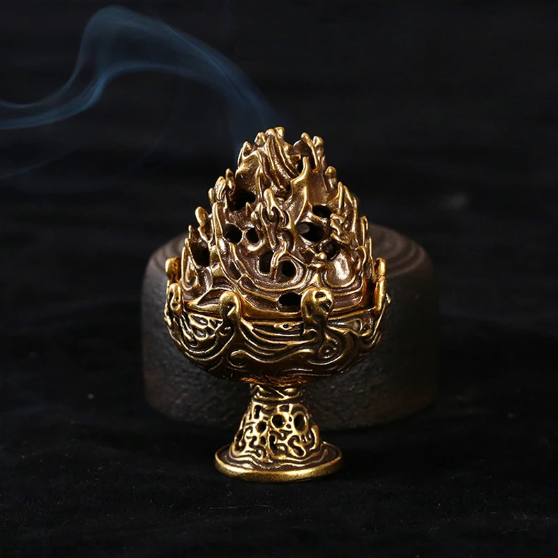 Zen Boshan Censer Brass Mountain Statue Sandalwood Incense Burner Chinese Traditional Ornaments Tea Ceremony Decorations Crafts