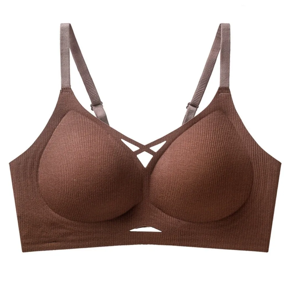 

Thin Hollow Seamless Bra Traceless Anti-sagging Brassiere for Women Solid Color Shockproof Wireless Deep V Bra Running