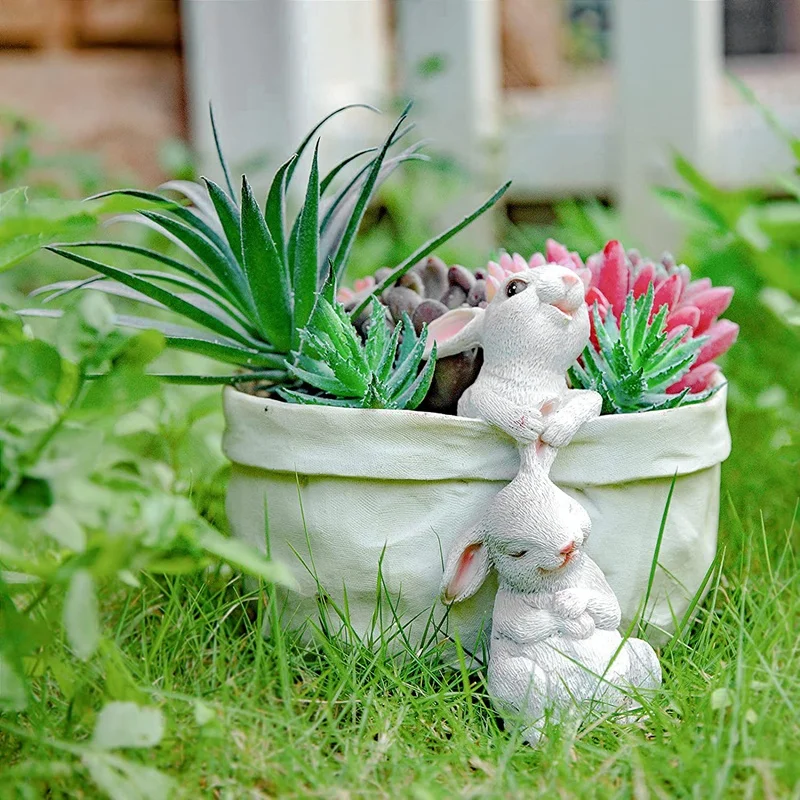 

Cartoon Pocket Rabbit Flower Pot Succulents Greening Small Bonsai Resin Animal Shaped Flower Pot