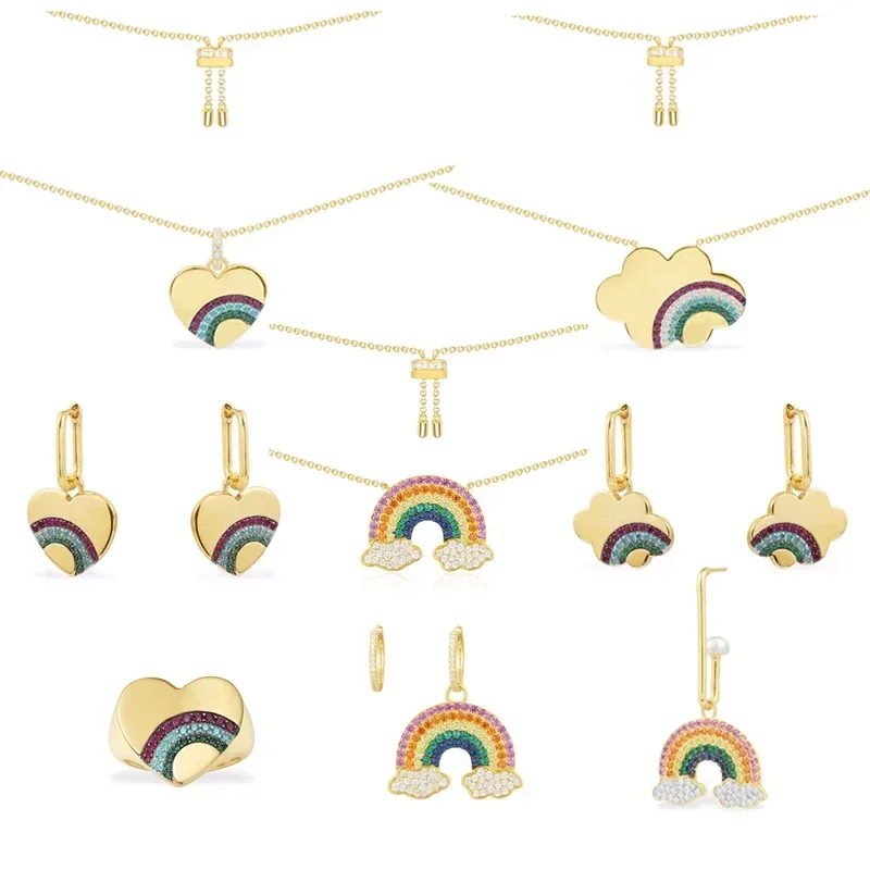 

Komm стерлингового серебра 925 пробы в форме сердца любовь облако Радуга кольцо серьги ожерелье женские милые элегантные благородные помолвочные украшения подарок