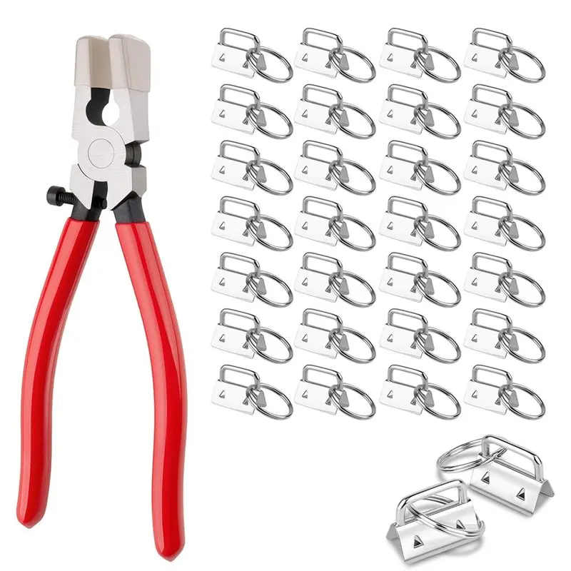 

【ORNAMENT】Key Fob Hardware Set 70Pcs 1 Inch, Key Chain Making Tools With Key Fob Pliers, Keychain Supplies Kit For Diy Projects
