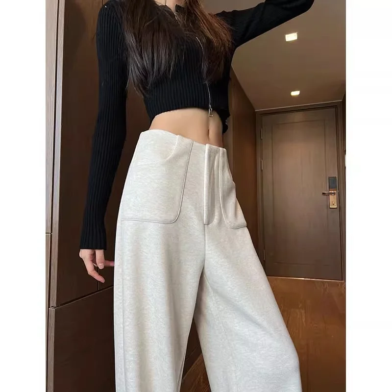 

Autumn Winter Leg Pants High Waist Velvet for Women High Grade Woolen Knitted Suit Pants Casual Tight Waist Straight Leg Pants