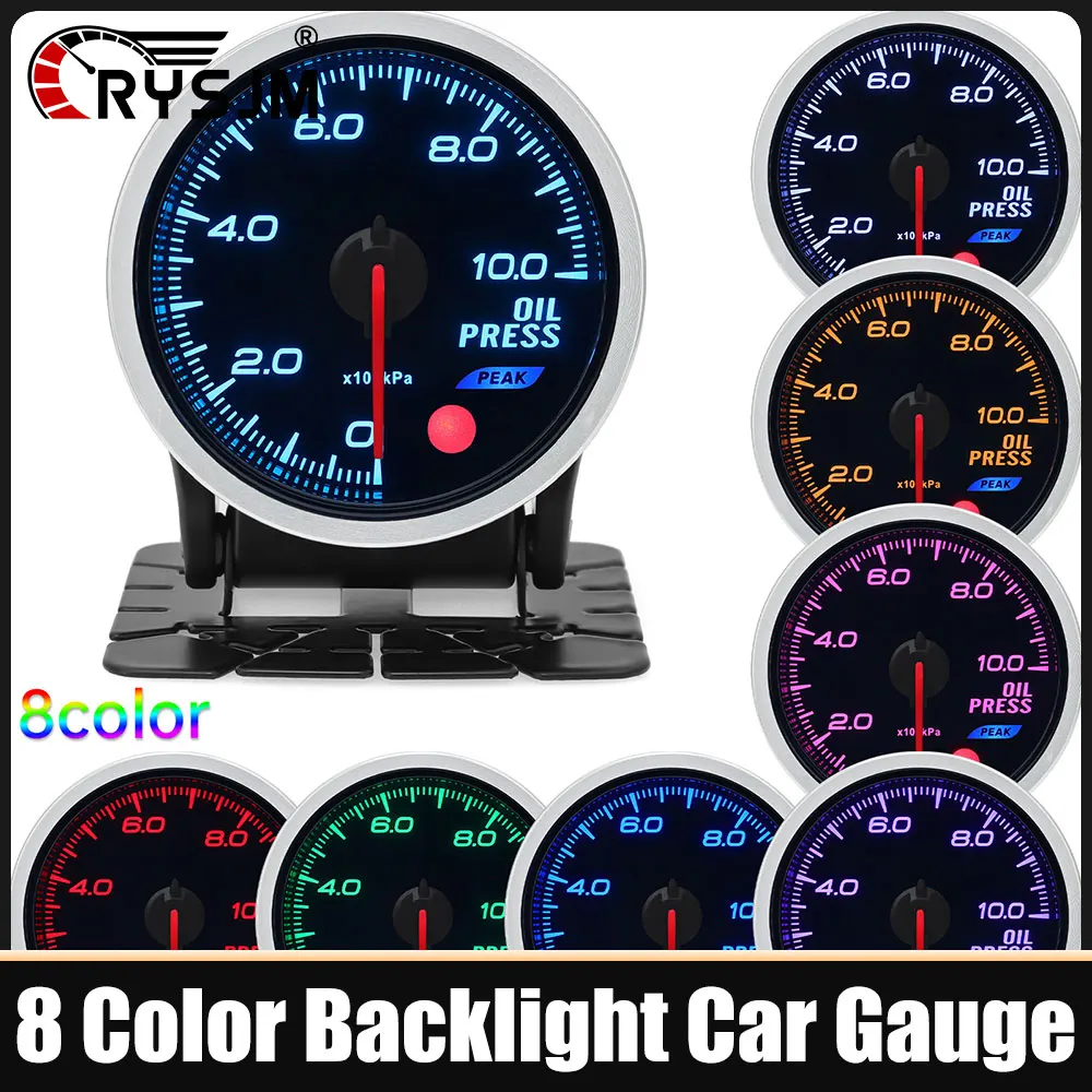 

* 8 Color Backlight Racing Car Gauge Auto 12V 52mm Oil Pressure Turbo Boost PSI BAR Water Oil Temp EGT Tachometer Gauge Meter