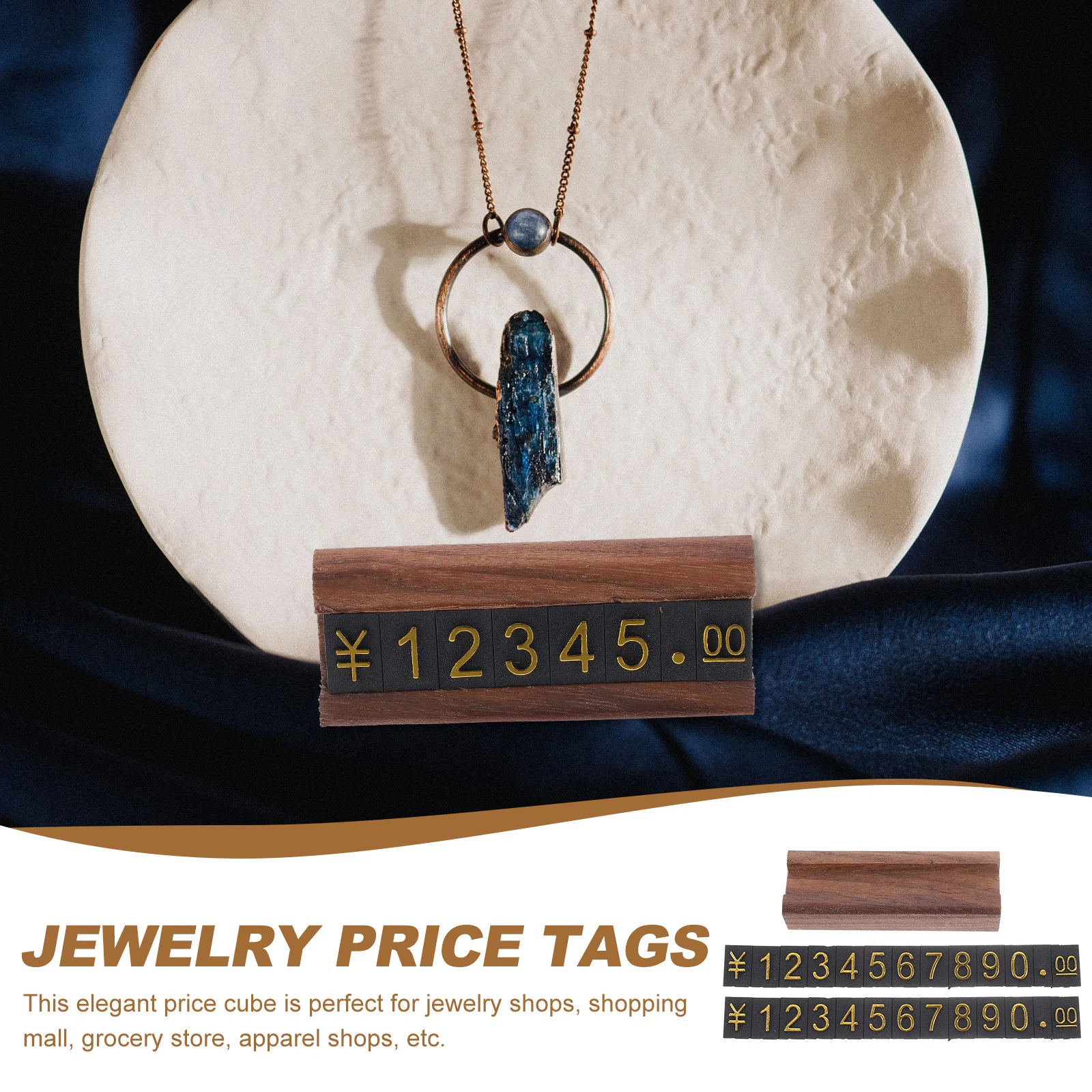 مجموعة واحدة من مكعب العرض البلاستيكي الخشبي لمتجر المجوهرات، بطاقات الأسعار القابلة للتعديل، كتل عرض العداد، حامل ملصقات أسعار البيع بالتجزئة،
